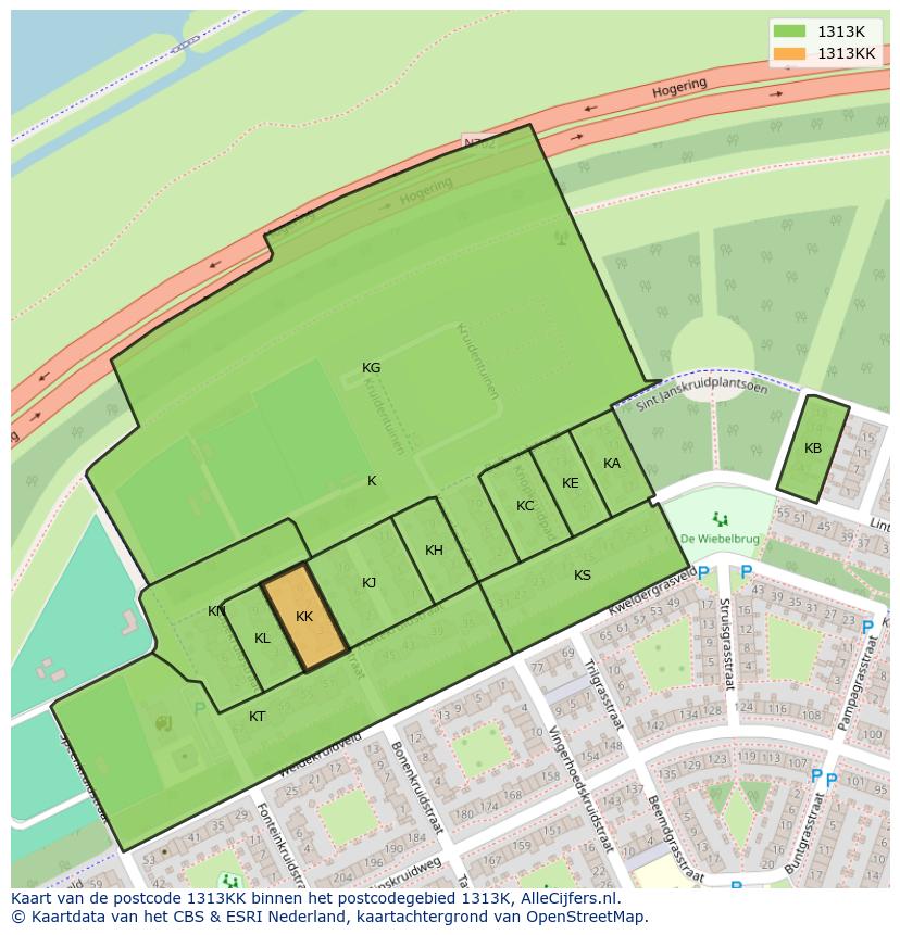 Afbeelding van het postcodegebied 1313 KK op de kaart.