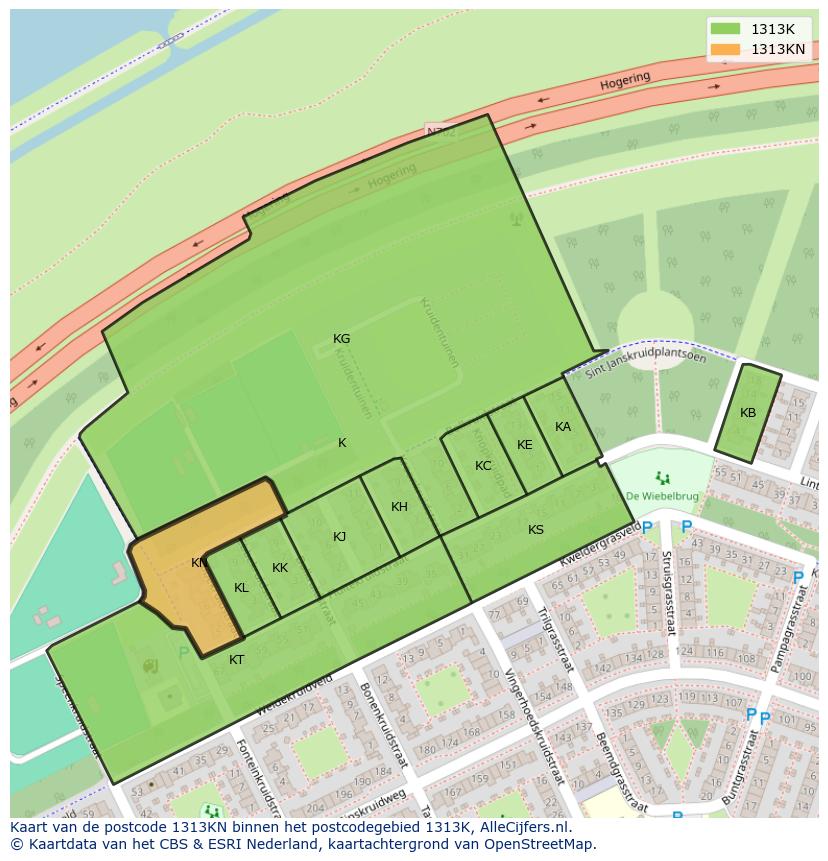 Afbeelding van het postcodegebied 1313 KN op de kaart.