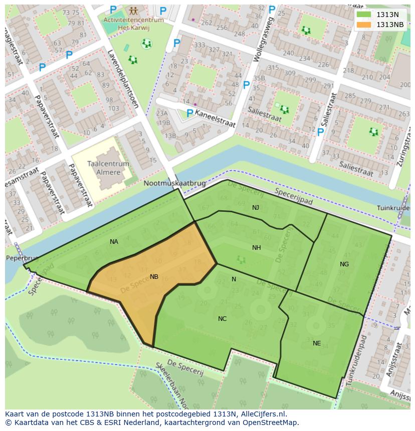 Afbeelding van het postcodegebied 1313 NB op de kaart.