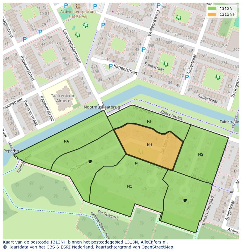 Afbeelding van het postcodegebied 1313 NH op de kaart.