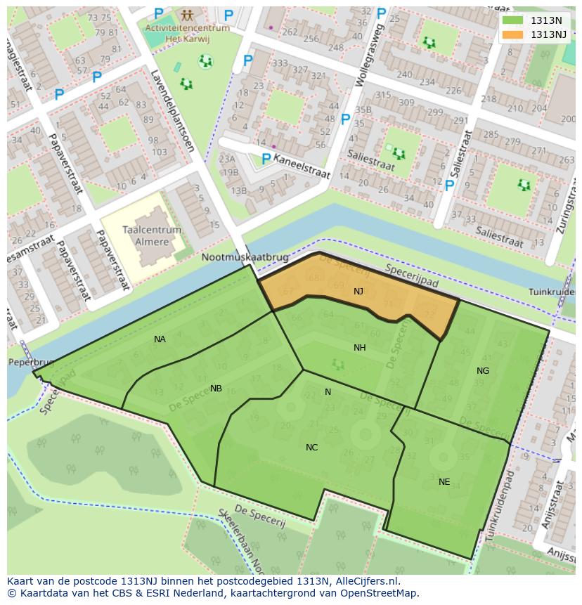 Afbeelding van het postcodegebied 1313 NJ op de kaart.