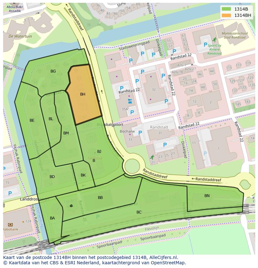 Afbeelding van het postcodegebied 1314 BH op de kaart.