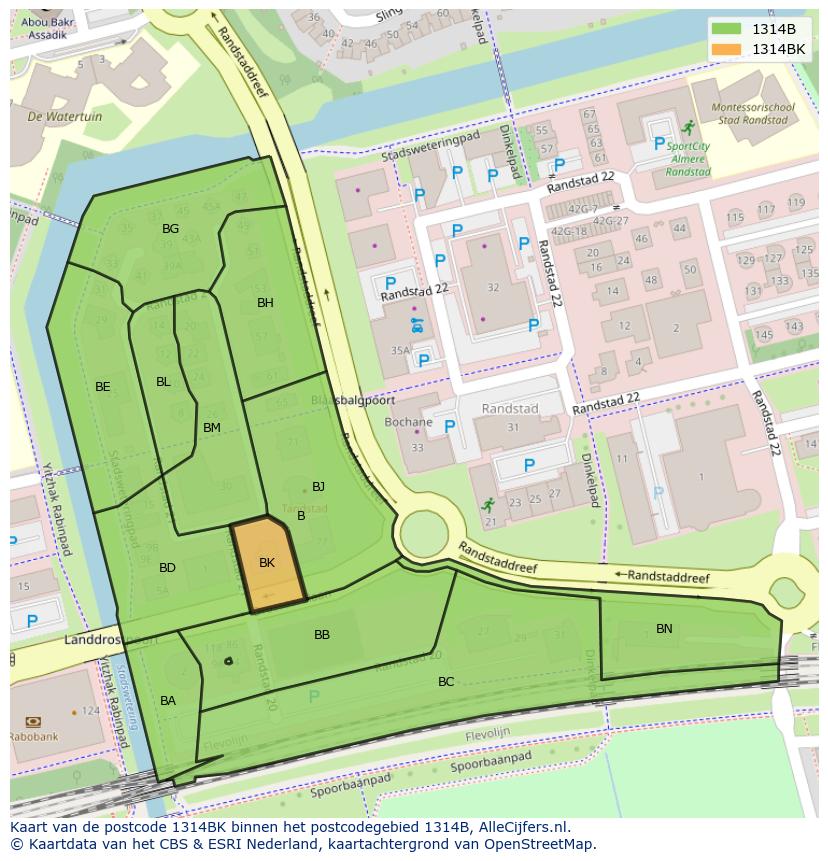 Afbeelding van het postcodegebied 1314 BK op de kaart.