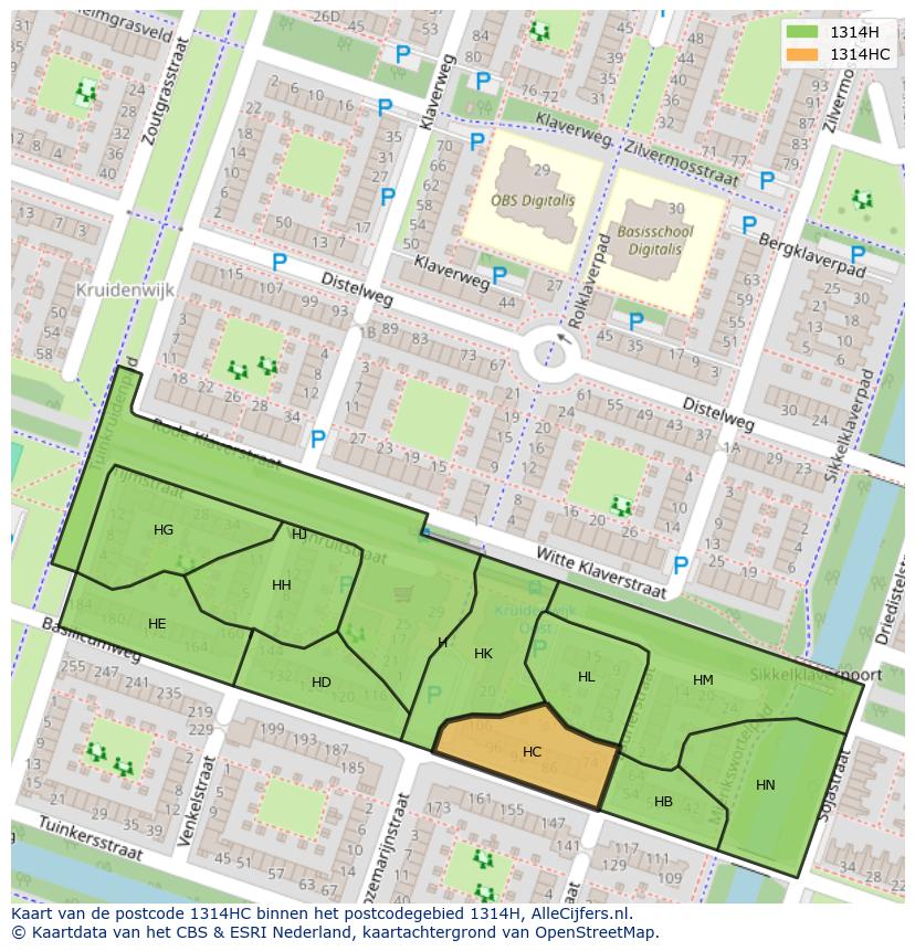 Afbeelding van het postcodegebied 1314 HC op de kaart.