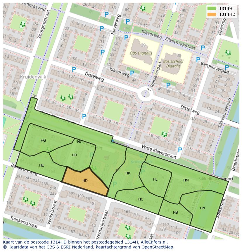 Afbeelding van het postcodegebied 1314 HD op de kaart.