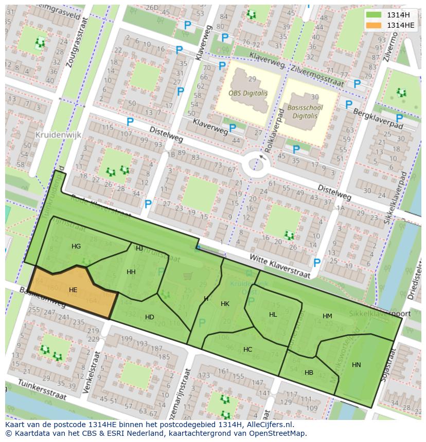 Afbeelding van het postcodegebied 1314 HE op de kaart.