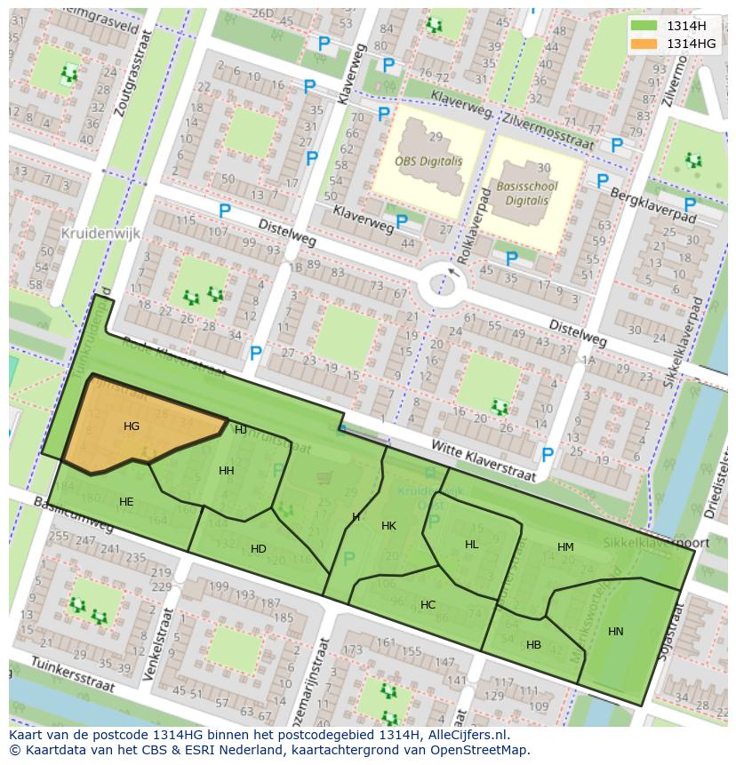 Afbeelding van het postcodegebied 1314 HG op de kaart.