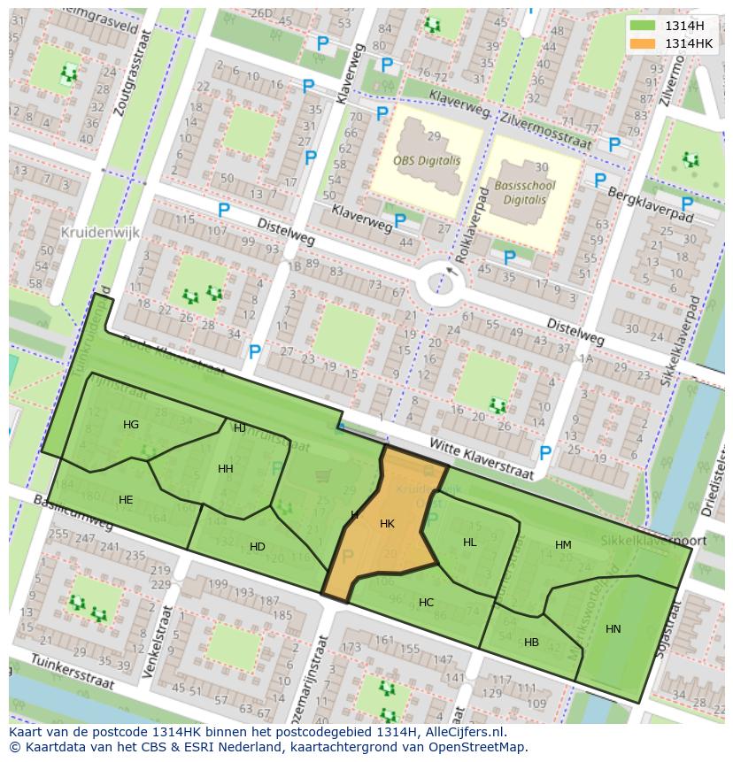 Afbeelding van het postcodegebied 1314 HK op de kaart.