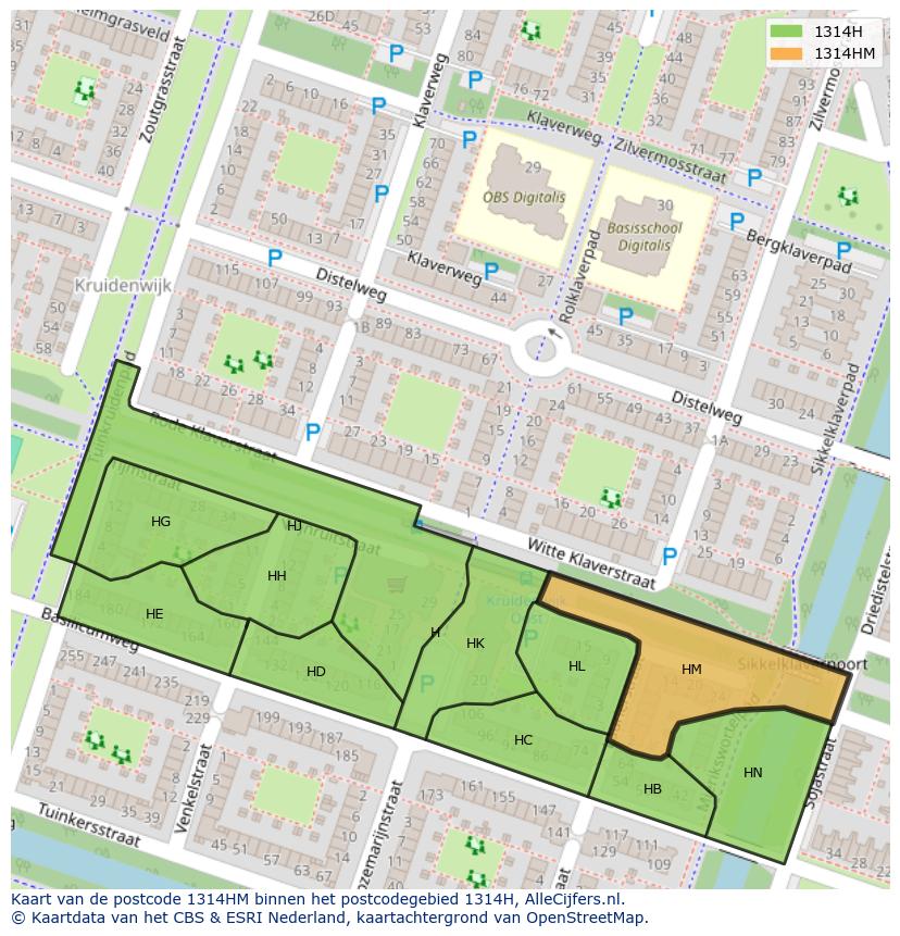 Afbeelding van het postcodegebied 1314 HM op de kaart.