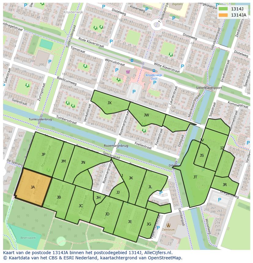 Afbeelding van het postcodegebied 1314 JA op de kaart.