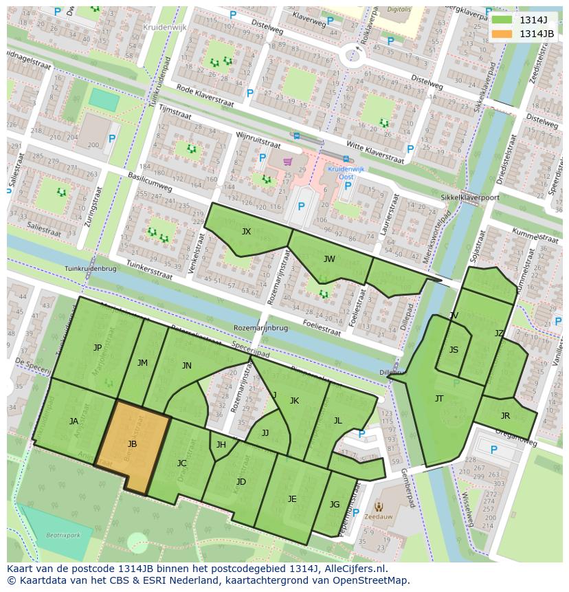 Afbeelding van het postcodegebied 1314 JB op de kaart.