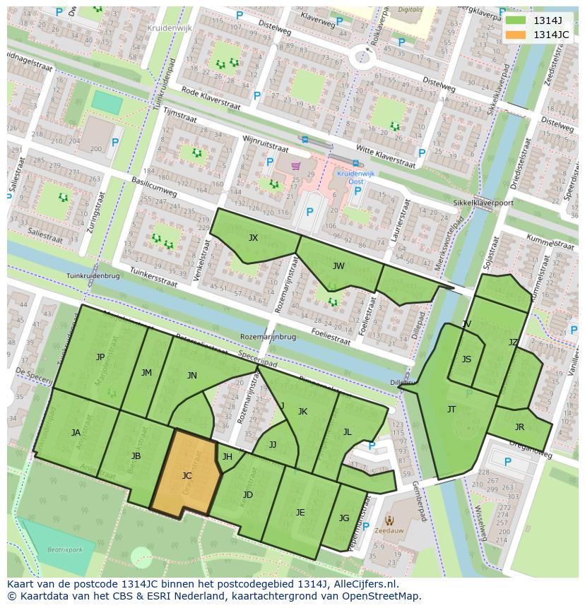 Afbeelding van het postcodegebied 1314 JC op de kaart.