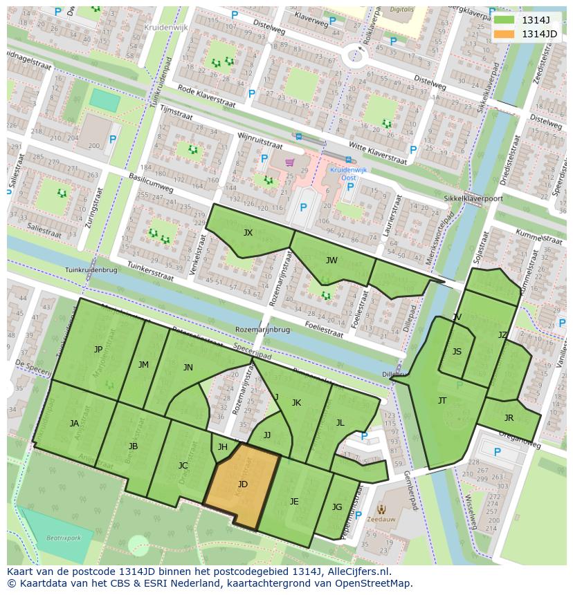 Afbeelding van het postcodegebied 1314 JD op de kaart.
