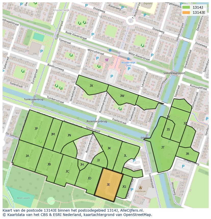 Afbeelding van het postcodegebied 1314 JE op de kaart.