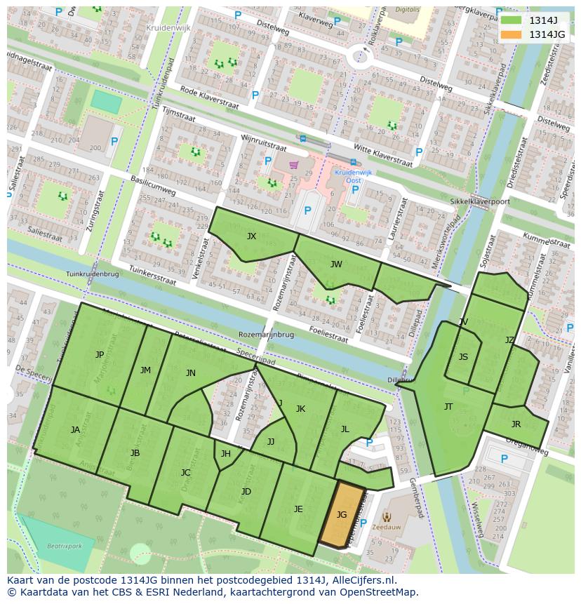 Afbeelding van het postcodegebied 1314 JG op de kaart.