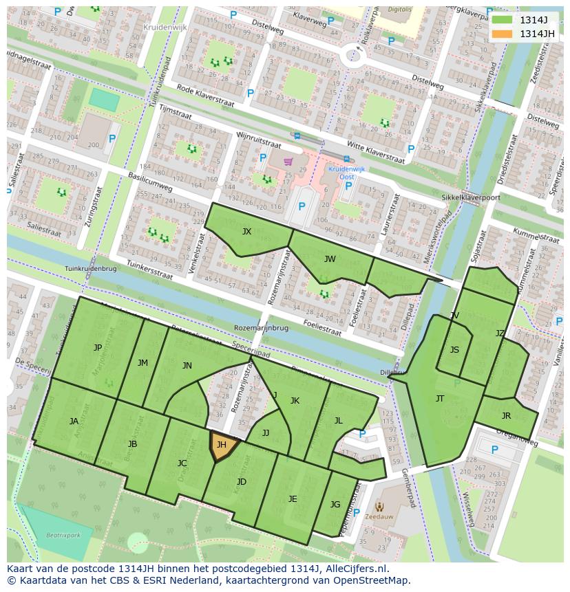 Afbeelding van het postcodegebied 1314 JH op de kaart.