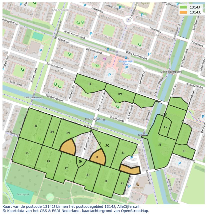 Afbeelding van het postcodegebied 1314 JJ op de kaart.