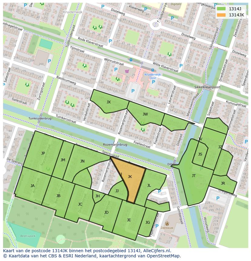 Afbeelding van het postcodegebied 1314 JK op de kaart.