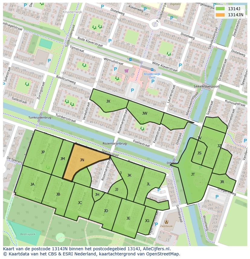 Afbeelding van het postcodegebied 1314 JN op de kaart.