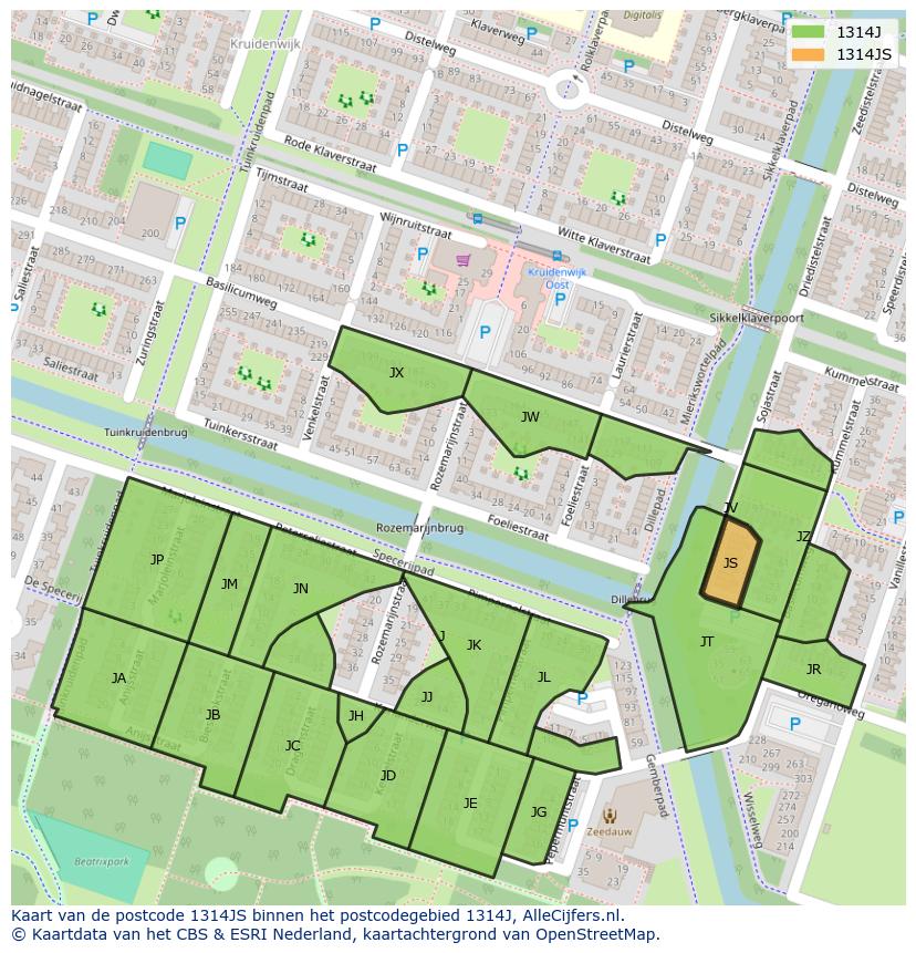 Afbeelding van het postcodegebied 1314 JS op de kaart.