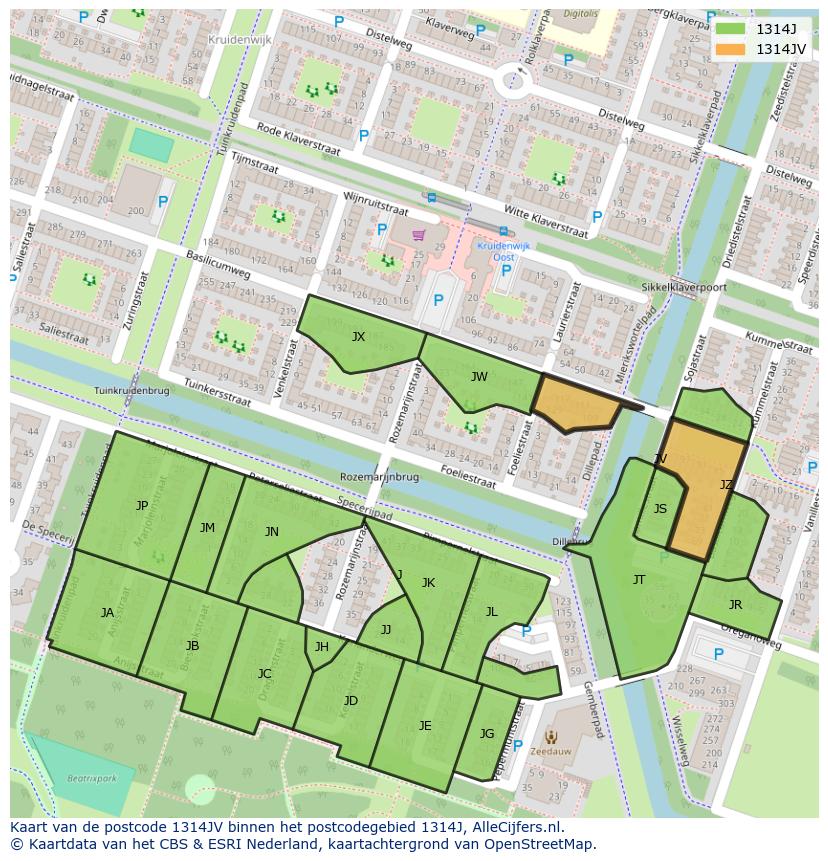 Afbeelding van het postcodegebied 1314 JV op de kaart.