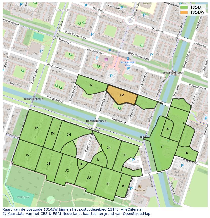 Afbeelding van het postcodegebied 1314 JW op de kaart.