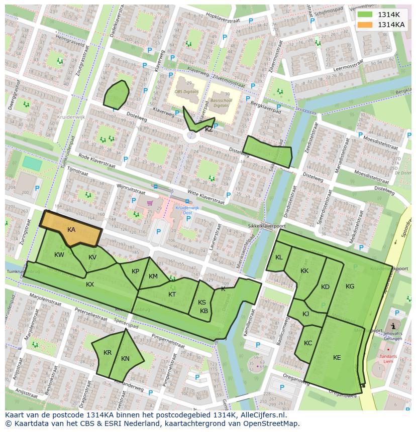 Afbeelding van het postcodegebied 1314 KA op de kaart.