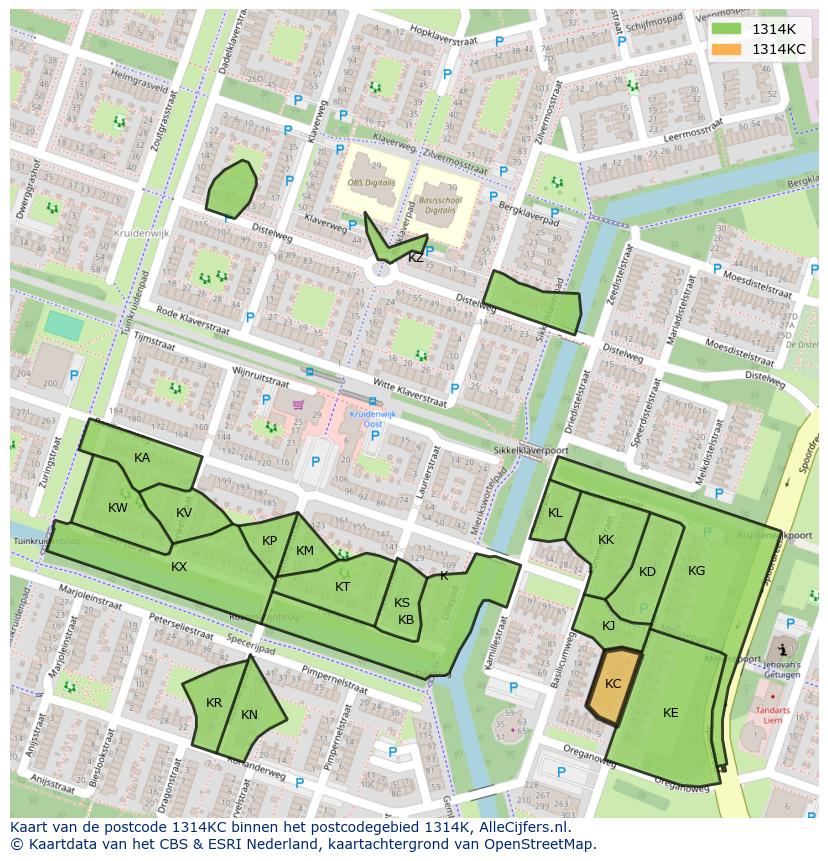 Afbeelding van het postcodegebied 1314 KC op de kaart.
