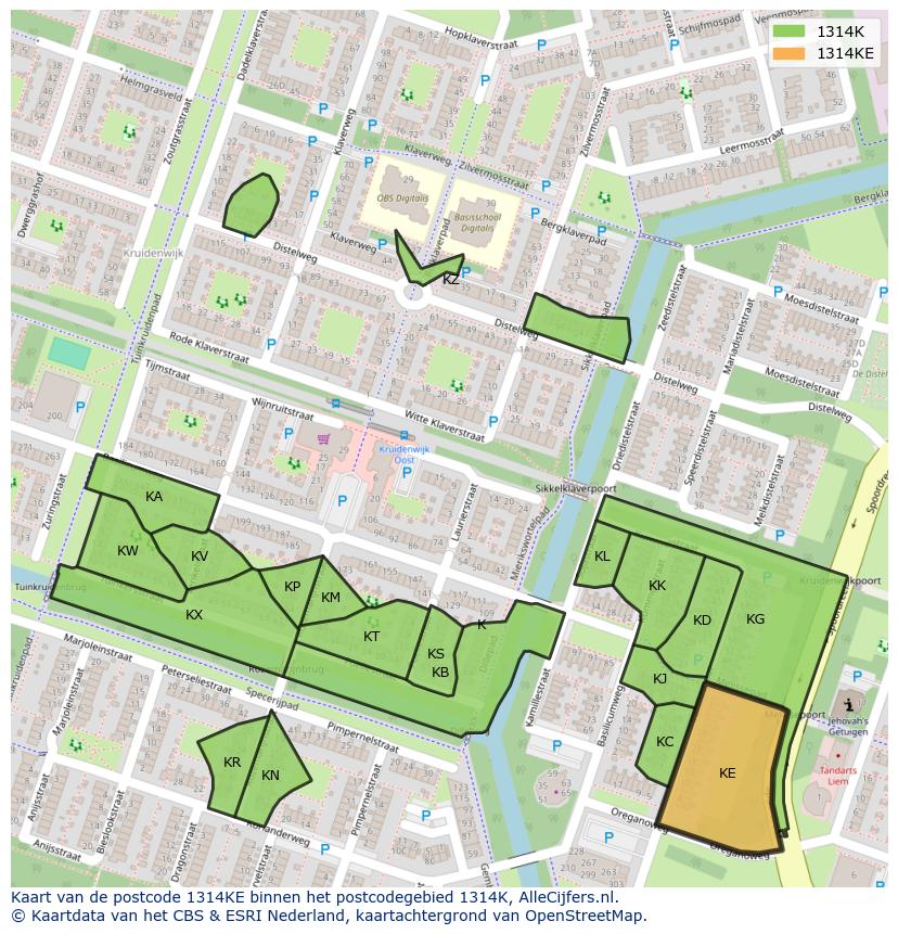 Afbeelding van het postcodegebied 1314 KE op de kaart.