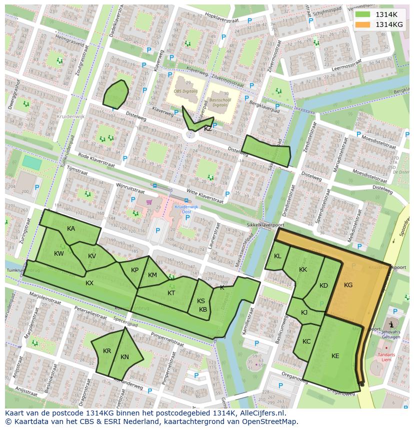 Afbeelding van het postcodegebied 1314 KG op de kaart.