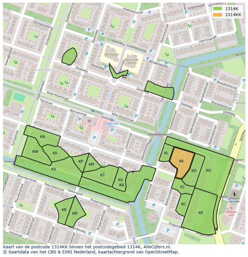 Afbeelding van het postcodegebied 1314 KK op de kaart.