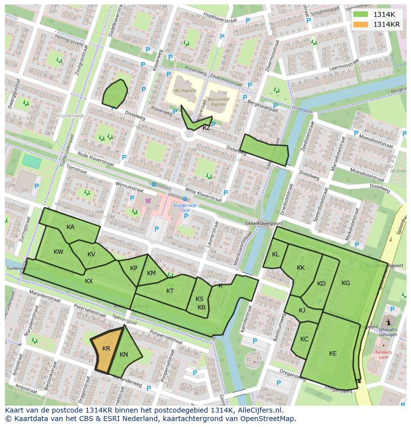 Afbeelding van het postcodegebied 1314 KR op de kaart.