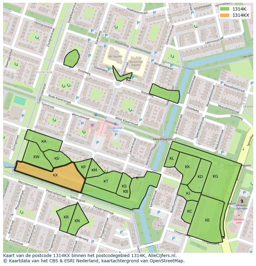 Afbeelding van het postcodegebied 1314 KX op de kaart.
