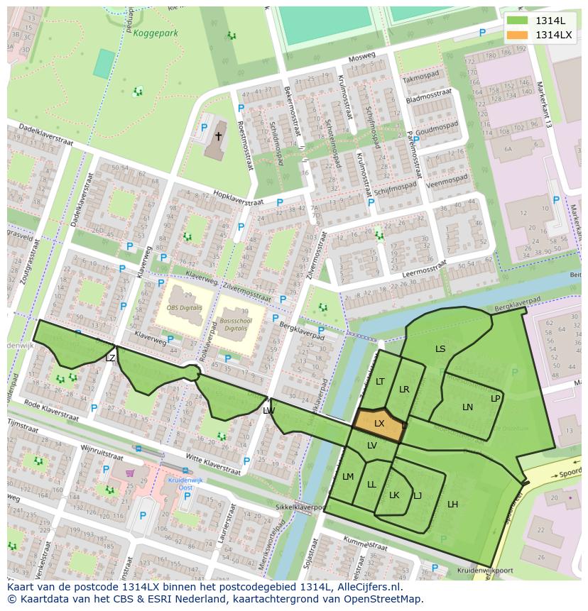 Afbeelding van het postcodegebied 1314 LX op de kaart.