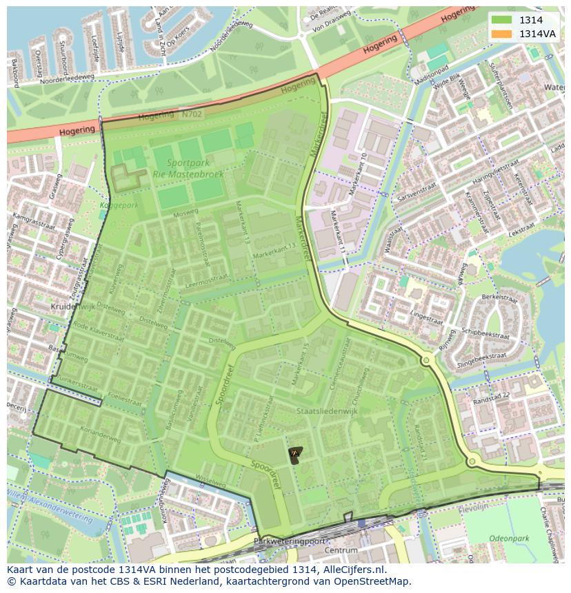 Afbeelding van het postcodegebied 1314 VA op de kaart.
