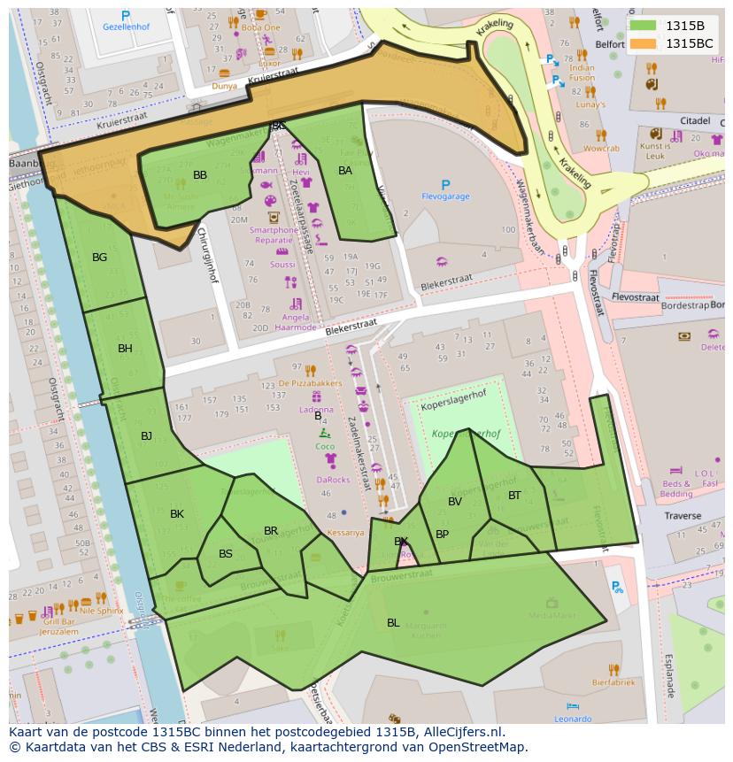 Afbeelding van het postcodegebied 1315 BC op de kaart.
