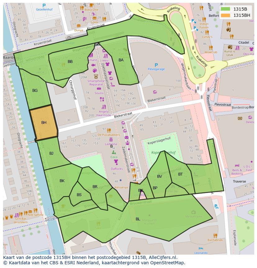 Afbeelding van het postcodegebied 1315 BH op de kaart.