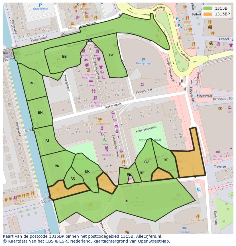 Afbeelding van het postcodegebied 1315 BP op de kaart.