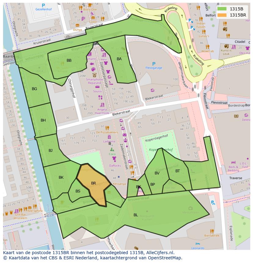 Afbeelding van het postcodegebied 1315 BR op de kaart.