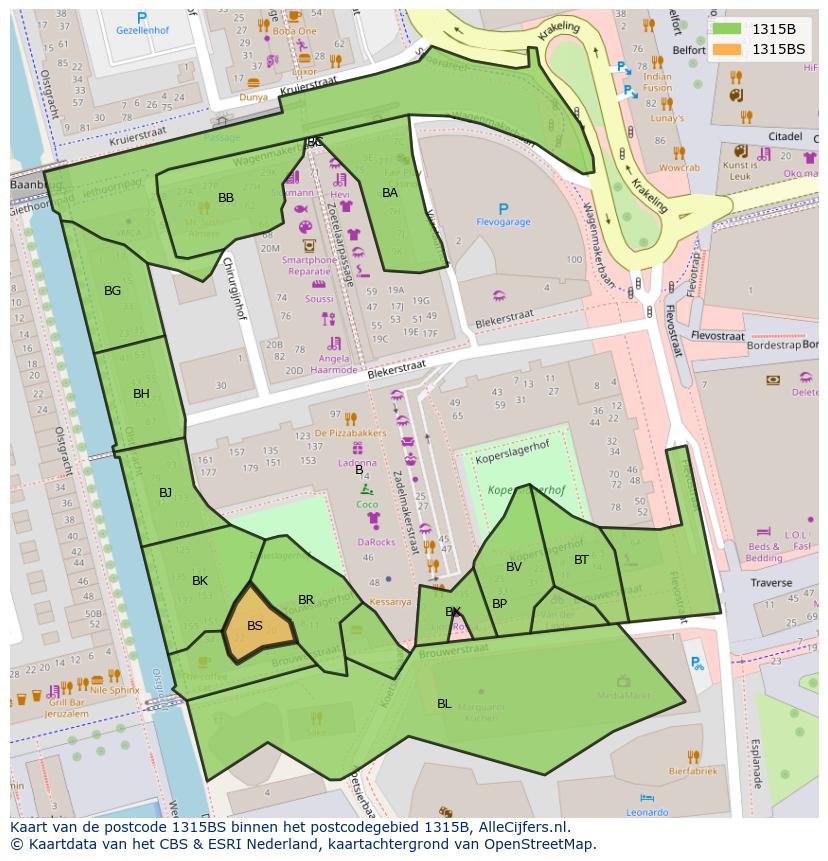 Afbeelding van het postcodegebied 1315 BS op de kaart.