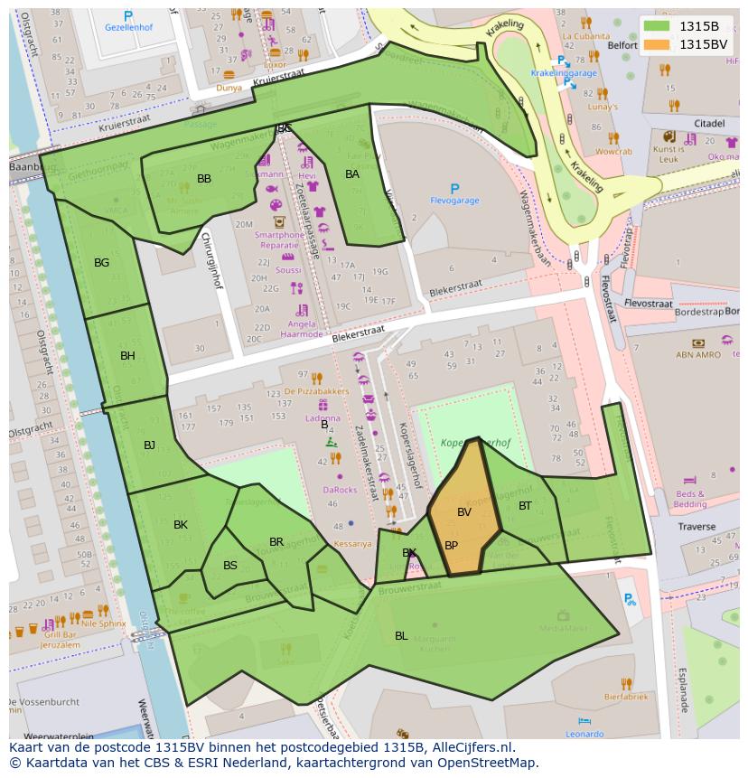 Afbeelding van het postcodegebied 1315 BV op de kaart.