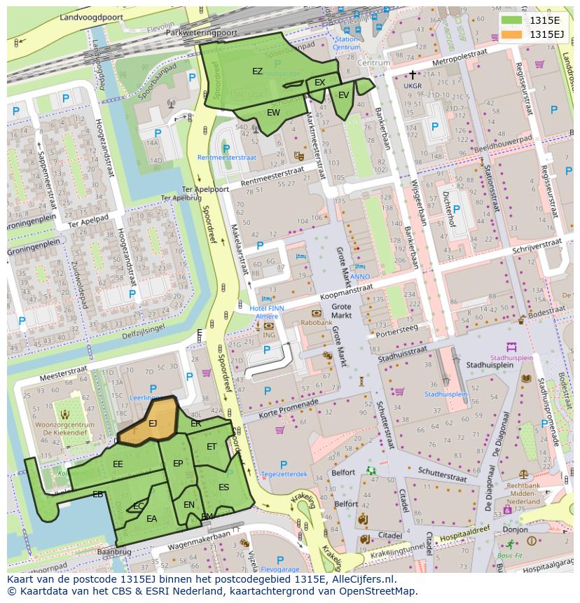 Afbeelding van het postcodegebied 1315 EJ op de kaart.