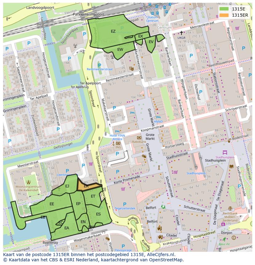 Afbeelding van het postcodegebied 1315 ER op de kaart.