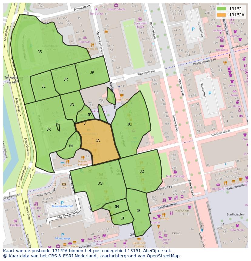 Afbeelding van het postcodegebied 1315 JA op de kaart.