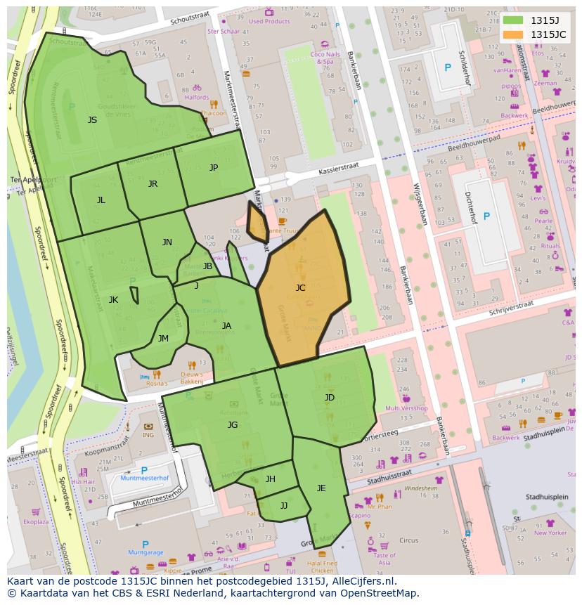Afbeelding van het postcodegebied 1315 JC op de kaart.