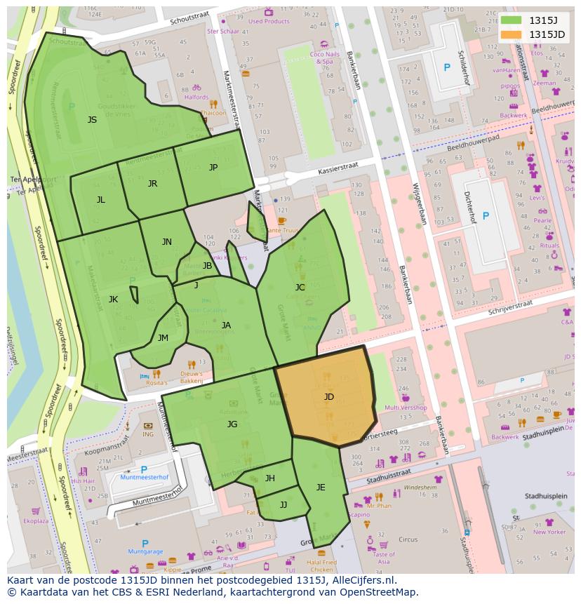 Afbeelding van het postcodegebied 1315 JD op de kaart.