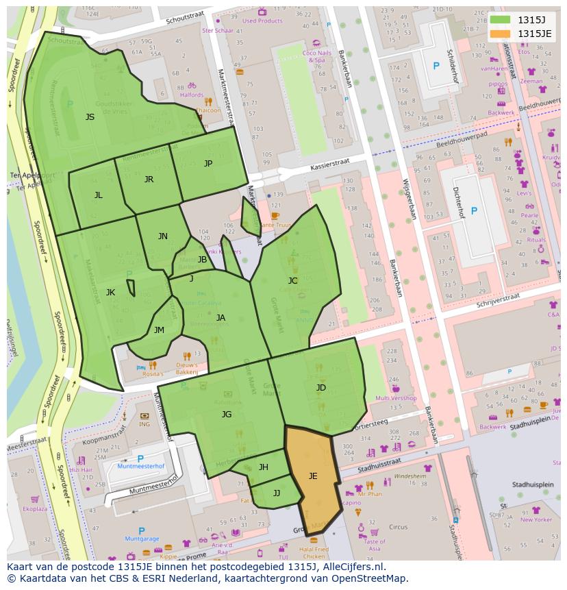 Afbeelding van het postcodegebied 1315 JE op de kaart.