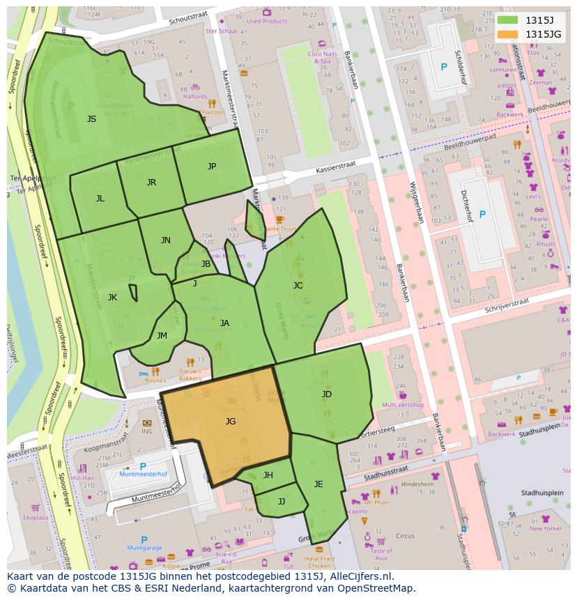 Afbeelding van het postcodegebied 1315 JG op de kaart.
