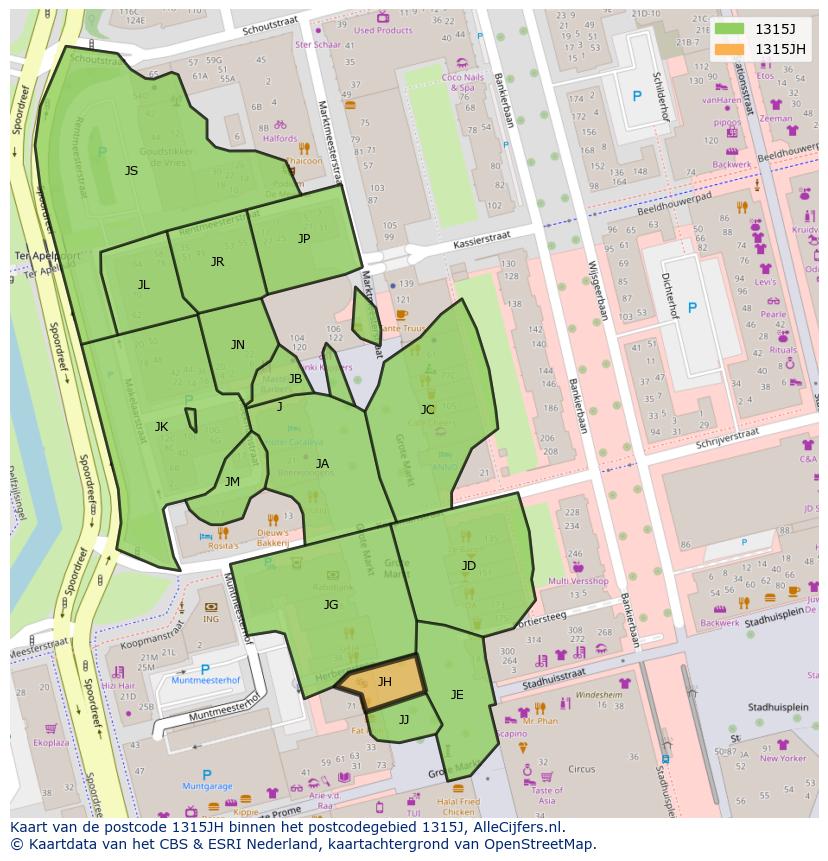 Afbeelding van het postcodegebied 1315 JH op de kaart.