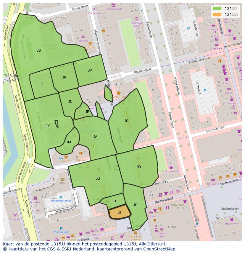 Afbeelding van het postcodegebied 1315 JJ op de kaart.